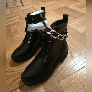 I Missed The Return Date. Women's Black Ankle Boots with Chain Detail.